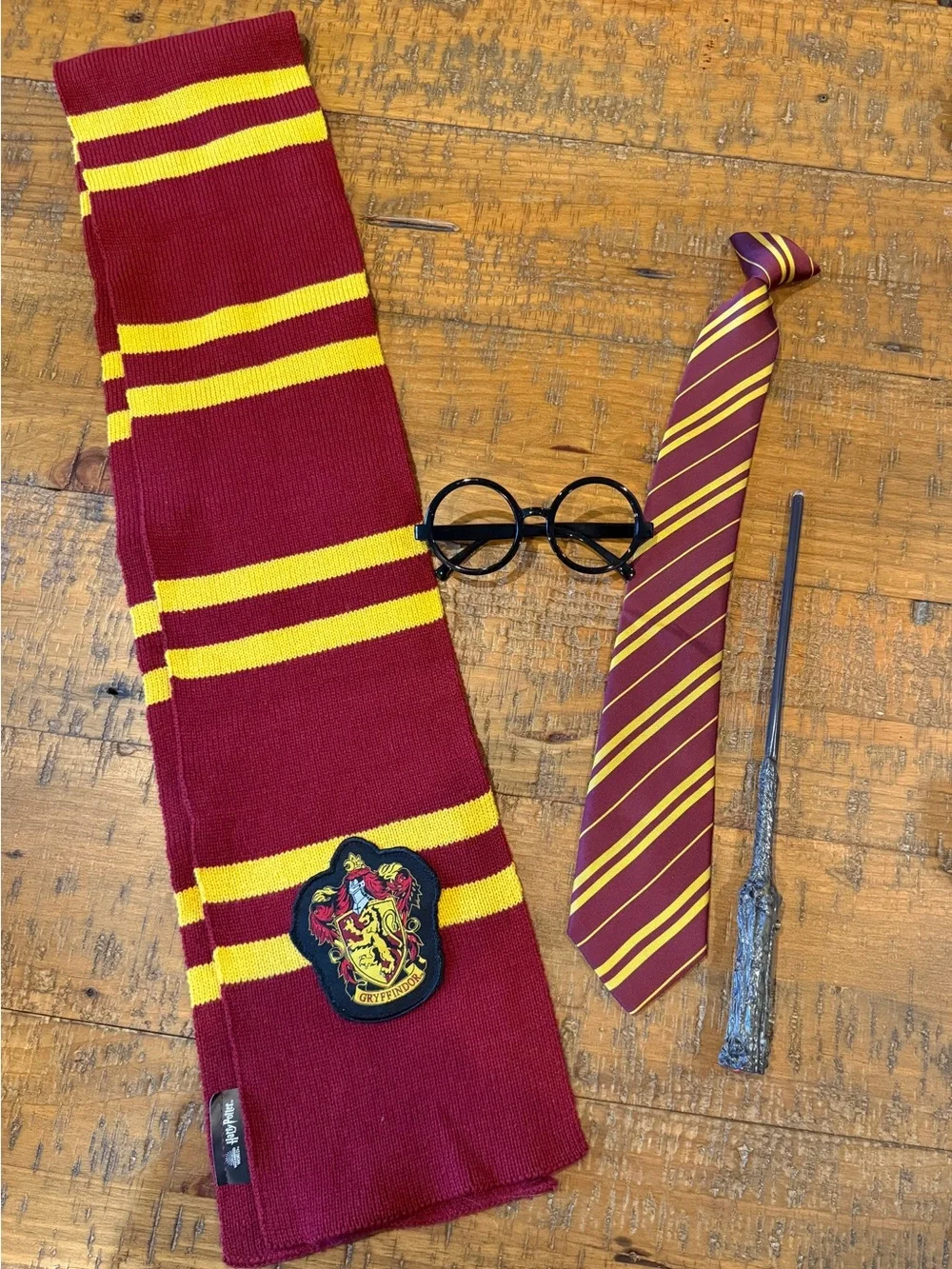 Kids Burgundy and Yellow Gryffindor-Inspired Scarf & Tie Costume Set